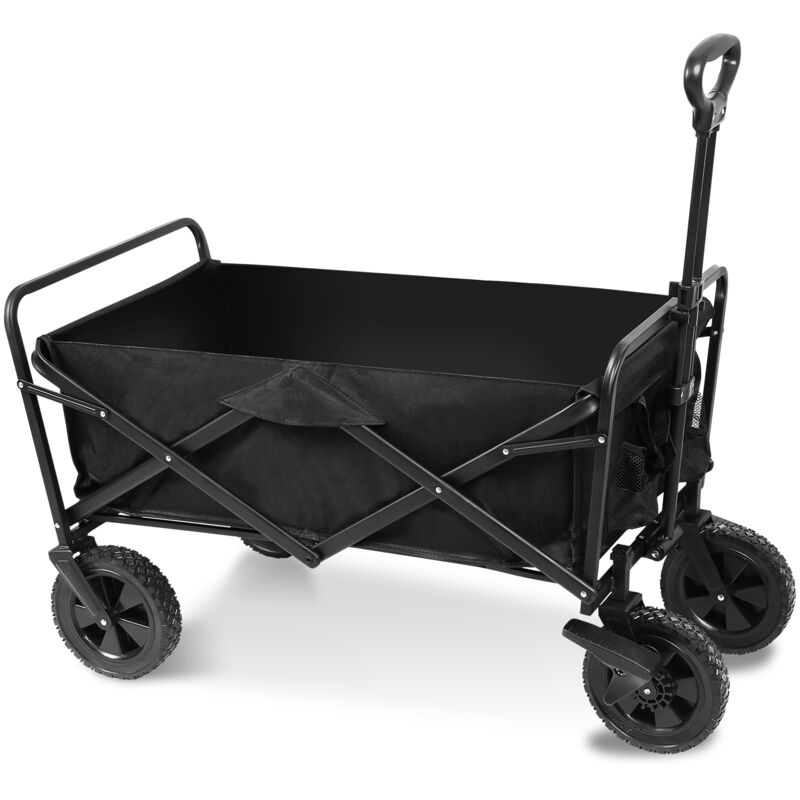 SWANEW Bollerwagen faltbar Transportkarre Gerätewagen Handwagen Faltwagen mit Bremsen mit Teleskopstange klappbar bis 100 kg Tragkraft Schwarz