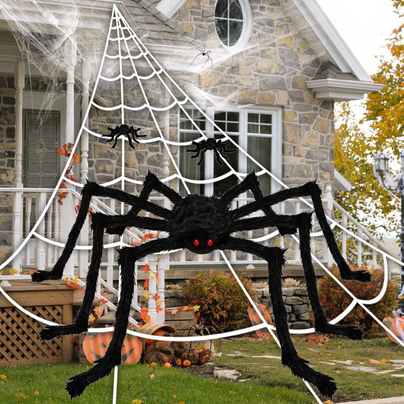 SWANEW Halloween Deko Set riesige Spinne Spinnennetz, Geruseliges Hallloween Garten Aussen Dekoration Halloween Requisiten 5M