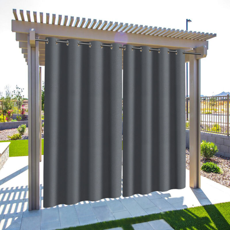 Outdoor Vorhang 2er-Set 132 x 274cm Gardinen Outdoorvorhänge Blickdicht mit Ösen, Garten Patio Balkon Wasserdicht, Dunkelgrau - Swanew