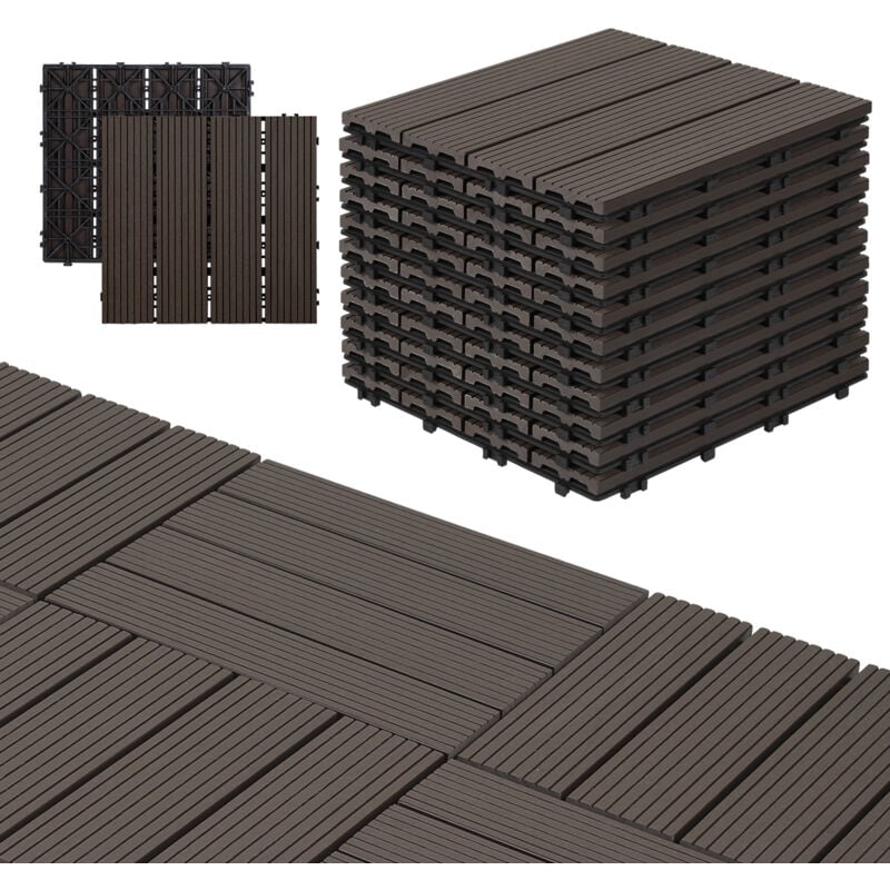 Wpc Holzfliesen 11x Terrassenfliesen á 30 x 30 x 2.2 cm, Dunkelbraun, 1m² wpc Klickfliesen, Balkonfliesen wetterfest - Swanew