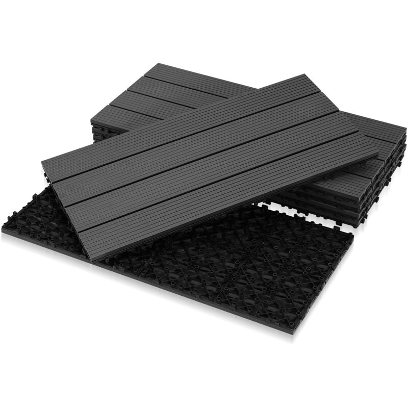 Swanew - wpc Terrassenfliesen 30er Holzfliesen Balkonfliesen Klickfliese Kunststoff Bodenbelag Steckfliesen anthrazit