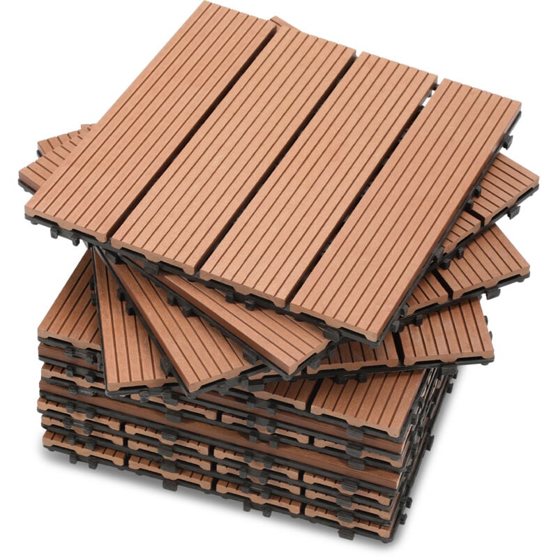 VINGO WPC Fliesen Terrassenfliesen 44 Stück = 4m² Terrassendielen Holz-Optik 30x30cm, Fliese Bodenfliese Klickfliese Braun