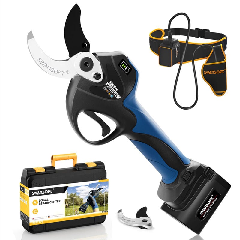 40mm Akku-Astschere mit Verlängerungskabel, 21V 2x4Ah, 1050W elektrische Gartenschere für Obst, Wein und Gartenbau SW-8605Pro - Swansoft