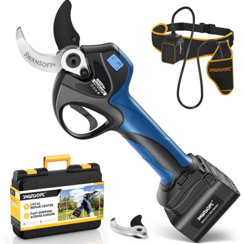 40mm Akku-Astschere mit 2x4Ah Lithium-Batterie, 1050W elektrische Gartenschere für Obst, Wein und Gartenbau SW-8605Pro - Swansoft