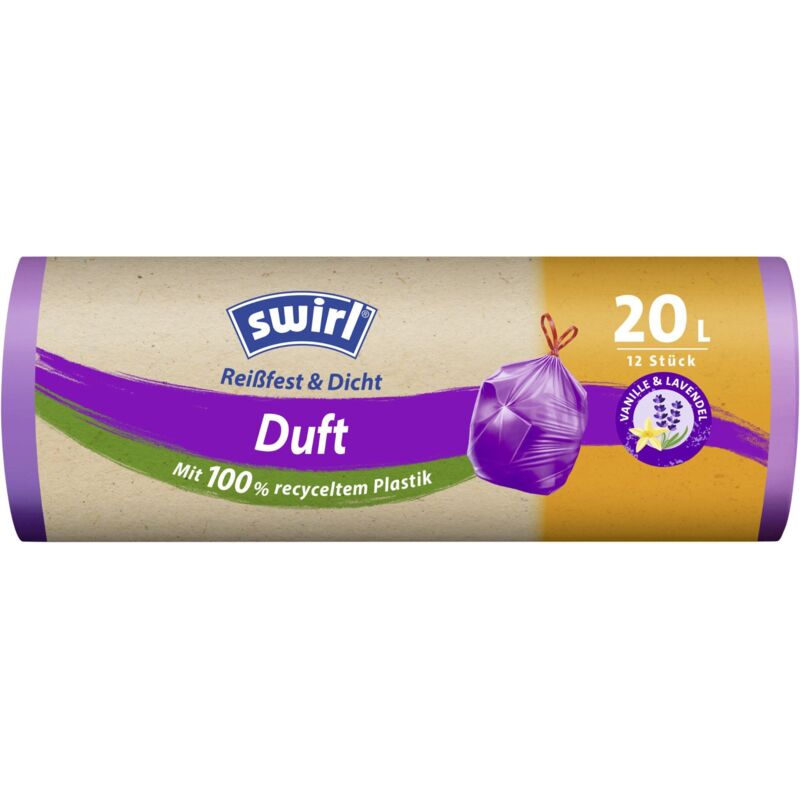 Swirl - Duft-Müllbeutel Vanille-Lavendel 20 l Reißfest & Dicht Müllsäcke & Müllsackständer