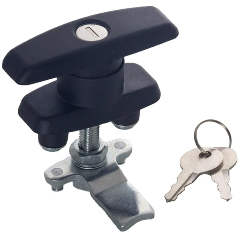 T-Griff-Schloss, feststehendes T-Griff-Schloss hinten mit Schlüssel, Garagentorschloss, Schranktürschloss für Anhänger, Wohnmobil, Wohnwagen, Vorzelt