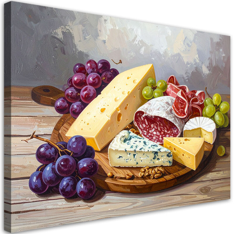 Wandbild Platte mit Wurst Käse und Trauben 60x40 cm