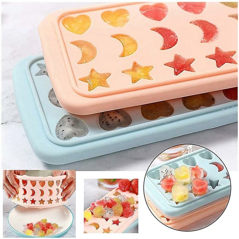 Tablett mit Deckel, Sterne, Monde, Liebesform, 24 Mulden, Silikon, sicher, langlebig, Whiskey-Eisball-Maker