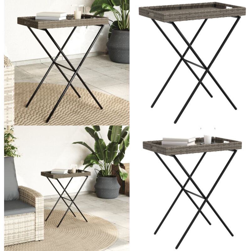 Tabletttisch Klappbar Grau 65x40x75 cm Poly Rattan - Gartentisch - Outdoor Tisch - Klappbarer Tisch - Polyrattan Tisch - Esszimmerset - Home & Living