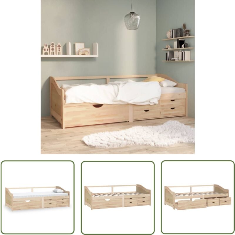 The Living Store Tagesbett 3-Sitzer mit Schubladen Massivholz Kiefer 90x200 cm - Holz-Bett - Sofa-Bett - Gästebett - Kiefernholz - Schrankbett