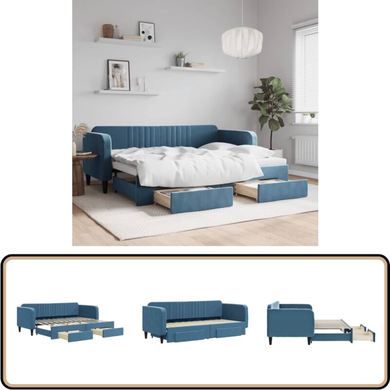 Tagesbett Ausziehbar mit Schubladen Blau 80x200 cm Samt - Sofa - Schlafcouch - Gästebett - Tagesbett - Wohnzimmermöbel