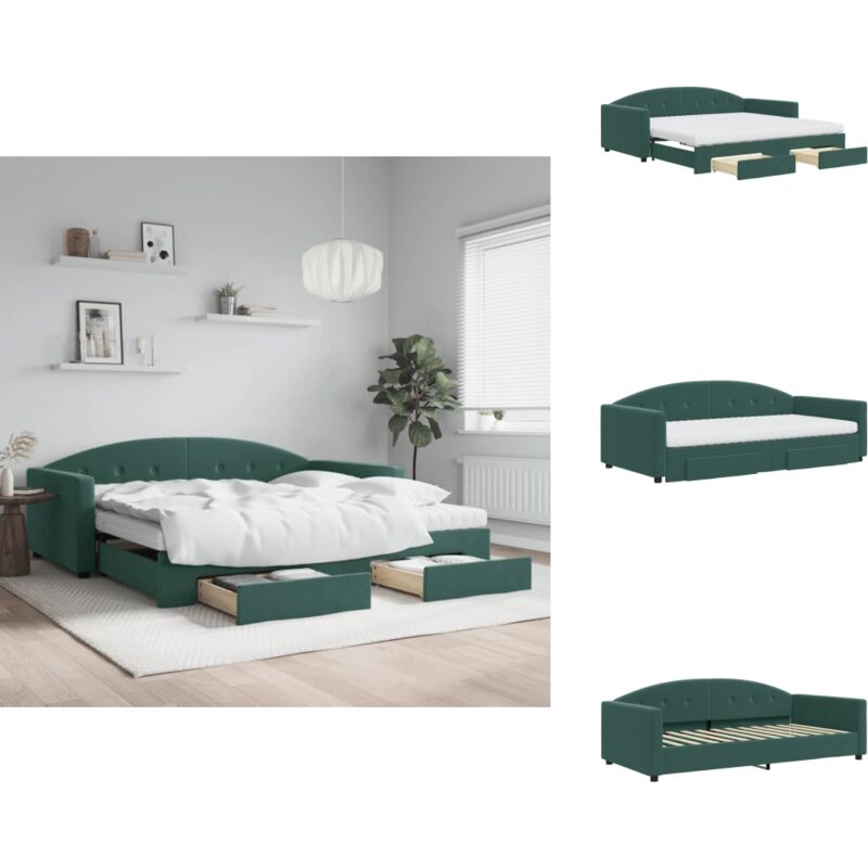 Tagesbett Ausziehbar mit Schubladen Dunkelgrün 100x200 cm Samt - Sofa - Schlafcouch - Gästebett - Tagesbett - Wohnzimmermöbel