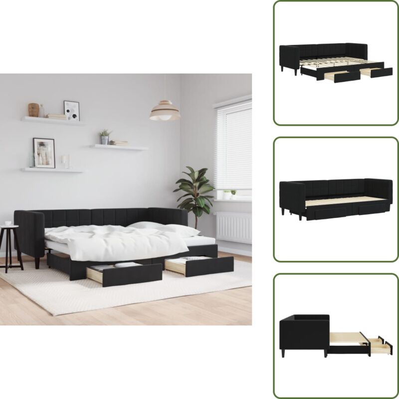 Tagesbett Ausziehbar mit Schubladen Schwarz 80x200 cm Samt - Sofa - Schlafcouch - Gästebett - Tagesbett - Wohnzimmermöbel