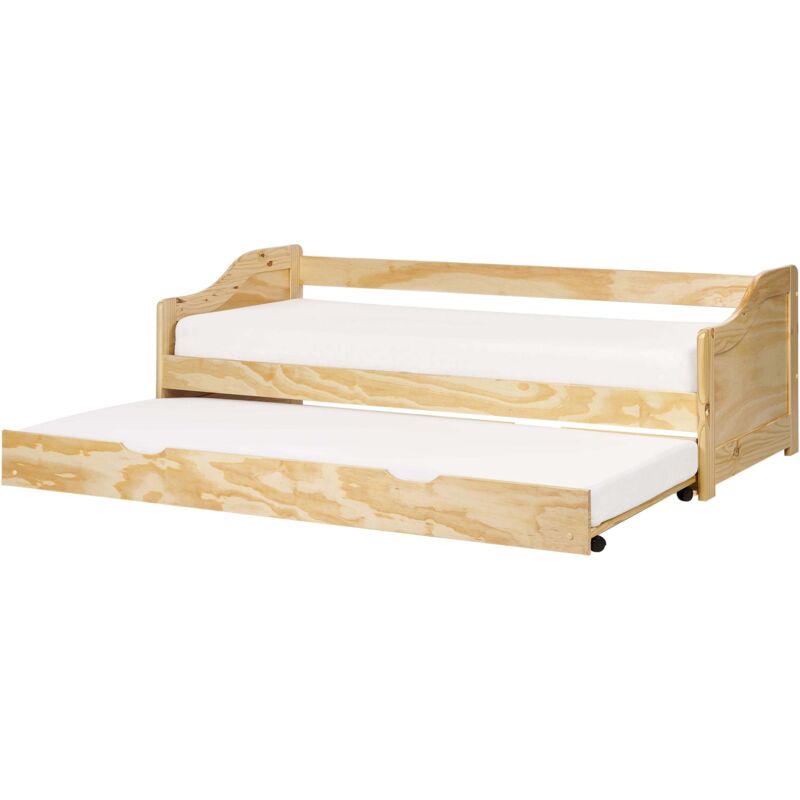 Tagesbett Hellbraun Kiefernholz mit Lattenrost 90 x 200 cm Ausziehbett für 2 Personen Modern Skandi Gästezimmer Kinderzmmer Jugendzimmer