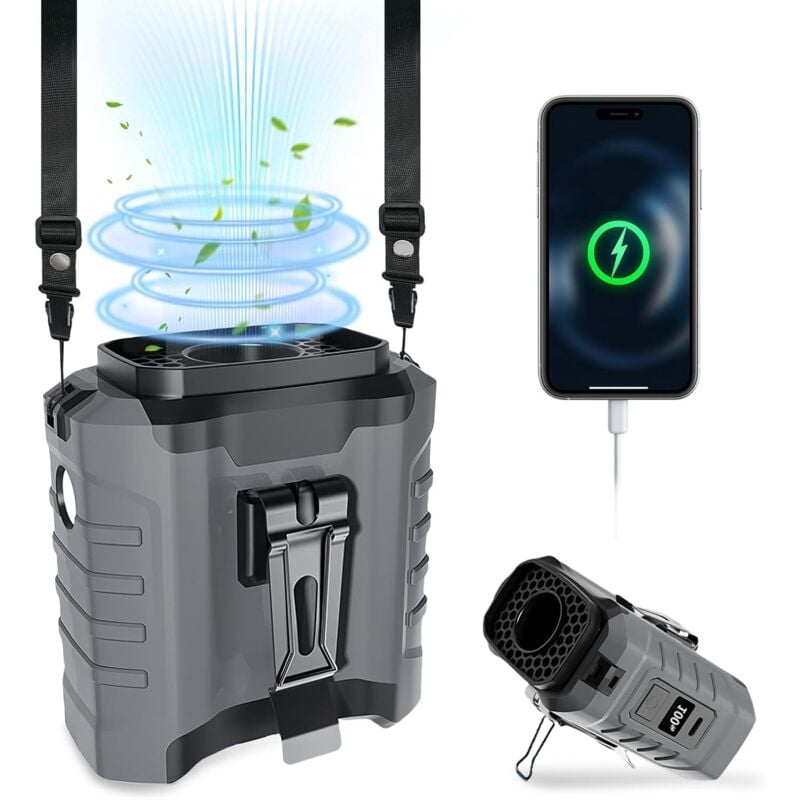 Taillen Ventilator Mini Ventilator, Tragbarer Taillenventilator Mit 5 Geschwindigkeitsstufen, Tragbarer Mini Ventilator, 10000mAh Batterie für