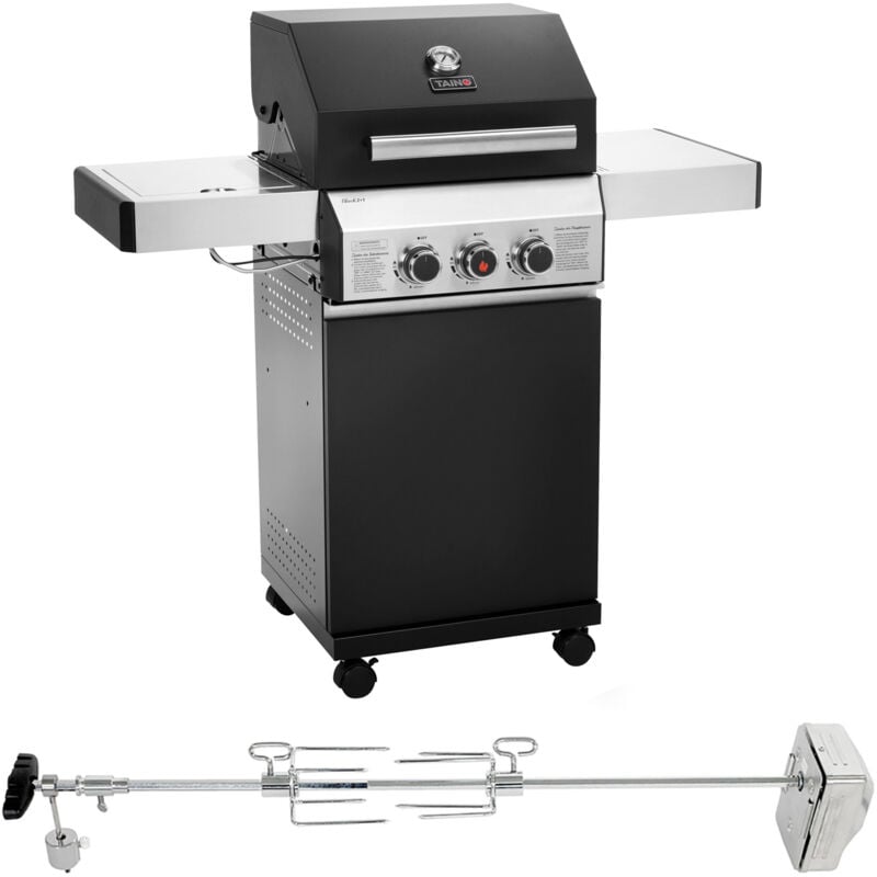 Taino - black 2+1 + Drehspieß-Set Gasgrill mit Seitenbrenner Gasgrill 2 Brenner Matt Schwarz