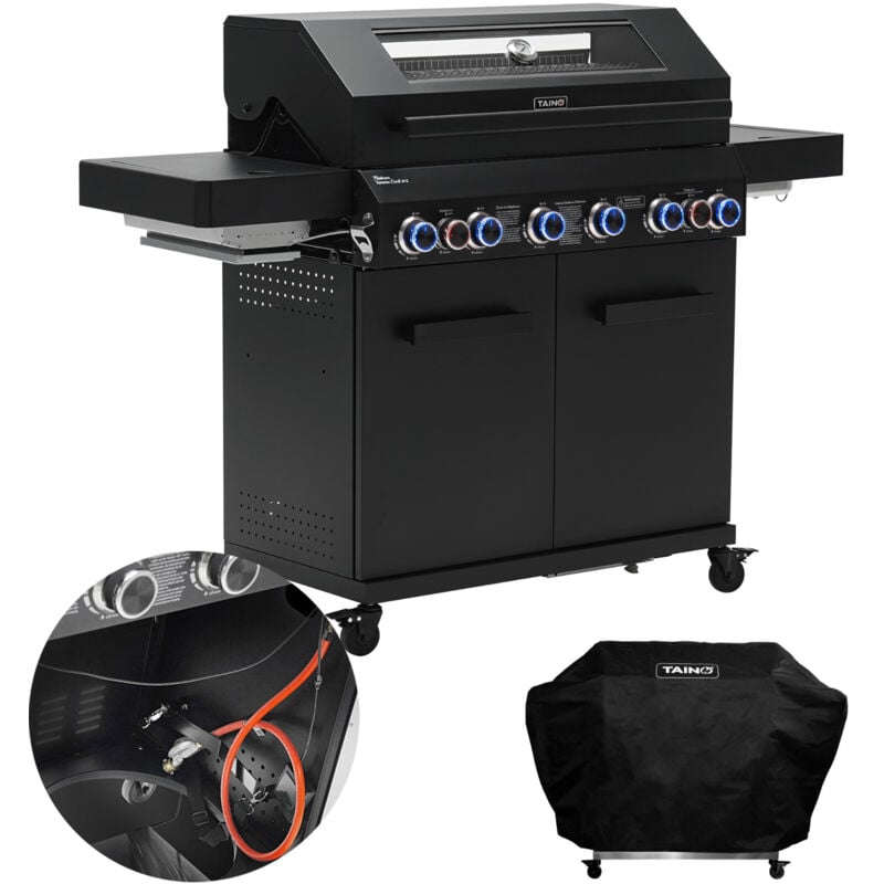 TAINO PLATINUM YAMARA DARK 6+2 Gasgrill Stahl 6 Brenner Sear-Burner Backburner mit Abdeckhaube