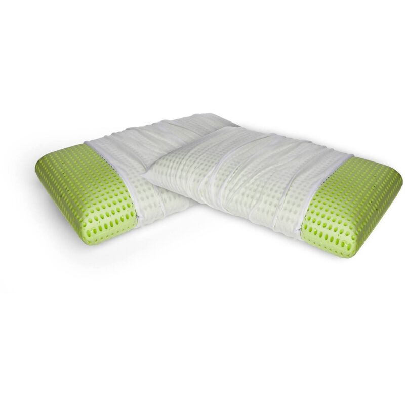 2er-Set Kissen für das Bett, 100% Made in Italy, Abnehmbares 'Seifen'-Kissen aus perforiertem Memory-Schaum, hypoallergen und atmungsaktiv, 70x40xh16