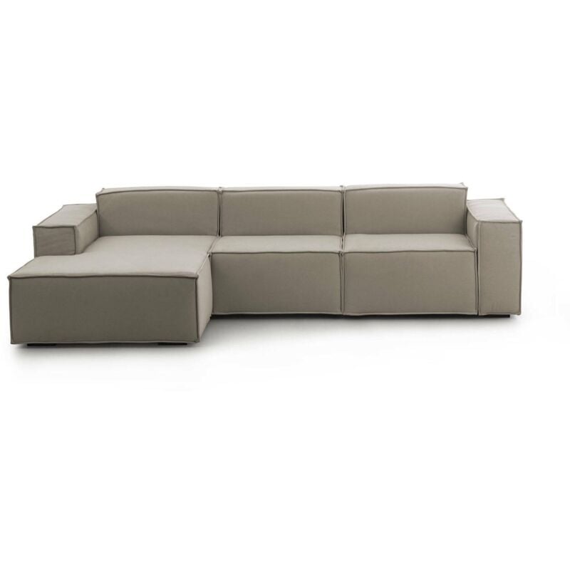 Festes Sofa Dflori, Modulares 3-Sitzer-Sofa mit linker Halbinsel, 100% Made in Italy, Modernes Sofa aus Stoff, Cm 300x170h70, Turteltaube - Dmora