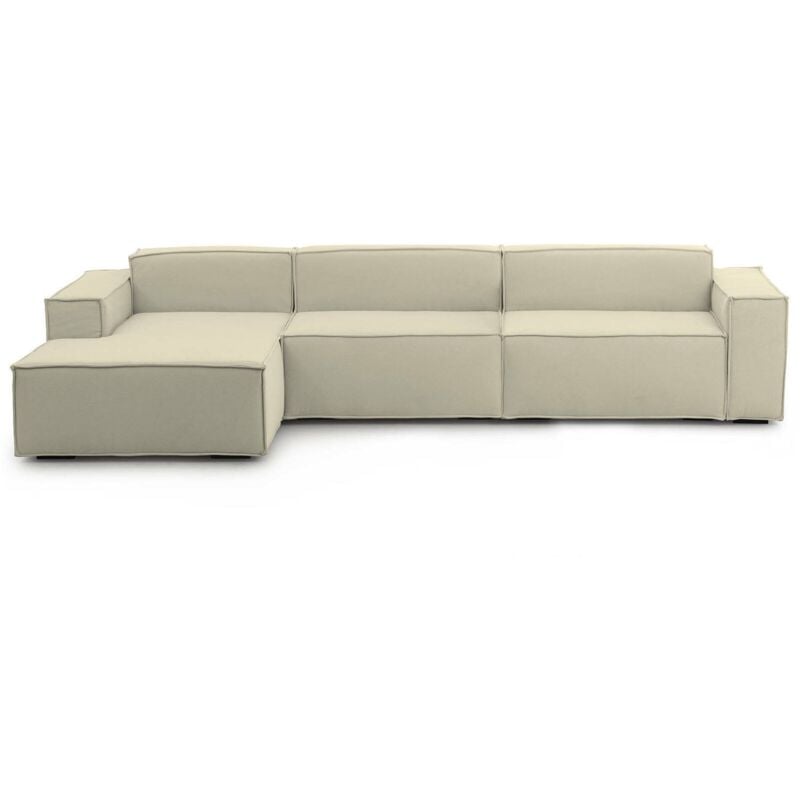 Talamo Italia - Festes Sofa Licia, Modulares 4-Sitzer-Sofa mit linker Halbinsel, 100% Made in Italy, Modernes Sofa aus Stoff, Cm 340x170h70, Beige