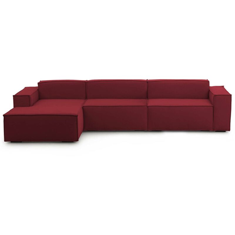 Talamo Italia Festes Sofa Licia, Modulares 4-Sitzer-Sofa mit linker Halbinsel, 100% Made in Italy, Modernes Sofa aus Stoff, Cm 340x170h70, Rot
