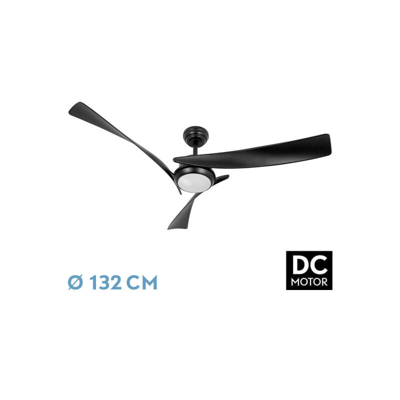 Abrila -Ventilator dc tarento -Ventilator - Schwarz mit dreiLamellen mit 6 einstellbaren Geschwindigkeiten mit 3 Temperaturen de Licht mit Memory de