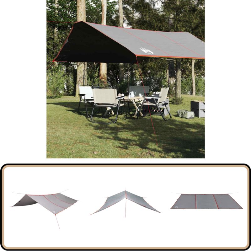 Tarp Grau und Orange 420x440 cm Wasserdicht - Outdoorzelt - Campingzelt - Regenschutz - Wanderzelt - Wasserdichte Plane