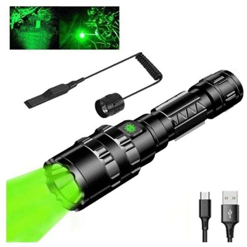 Taschenlampe, grüne Jagd-Taschenlampe, grünes Licht, Taschenlampe 1000 Lumen, 300 Meter wasserdicht, 5 Modi, taktische Taschenlampen (schwarz)