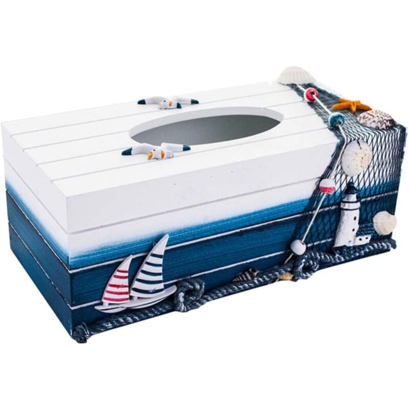 Taschentuchbox aus Holz, Kosmetiktücherbox, mediterraner Stil, nautische Tischdekoration, Taschentuchbox, kleines Büro/Heimbüro, nautische Geschenke