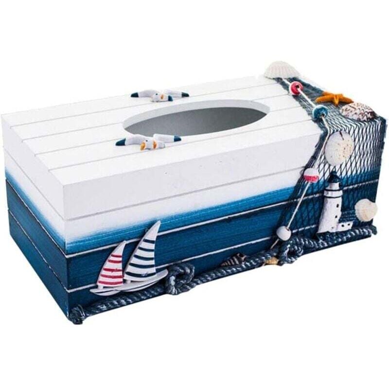 Taschentuchbox aus Holz, Kosmetiktücherbox, mediterraner Stil, nautische Tischdekoration, Taschentuchbox, kleines Büro/Heimbüro, nautische Geschenke