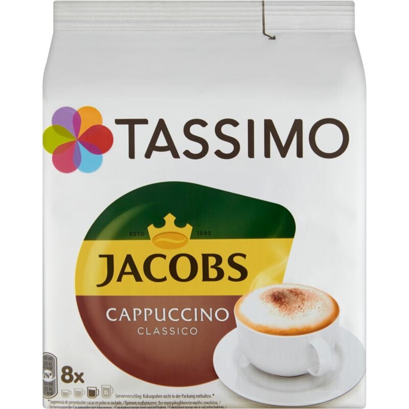 Tassimo Jacobs Cappuccino Classico gemahlener Kaffee 8 Kapseln und Milch 8 Kapseln 260 g