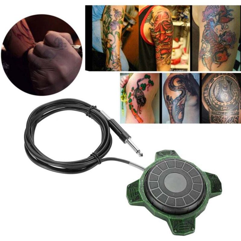 Tattoo-Fußpedal mit 360°-Schalter für Tätowiermaschinen mit grünem Netzkabel-Set