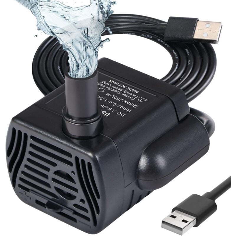 Ersandy - Tauchwasserpumpe, Aquariumpumpe, verstellbar, 200 l/h, 3 w, besonders leise, Catit USB-Pumpe für Teich, Aquarium, Brunnen, Aquarium, 1,4 m