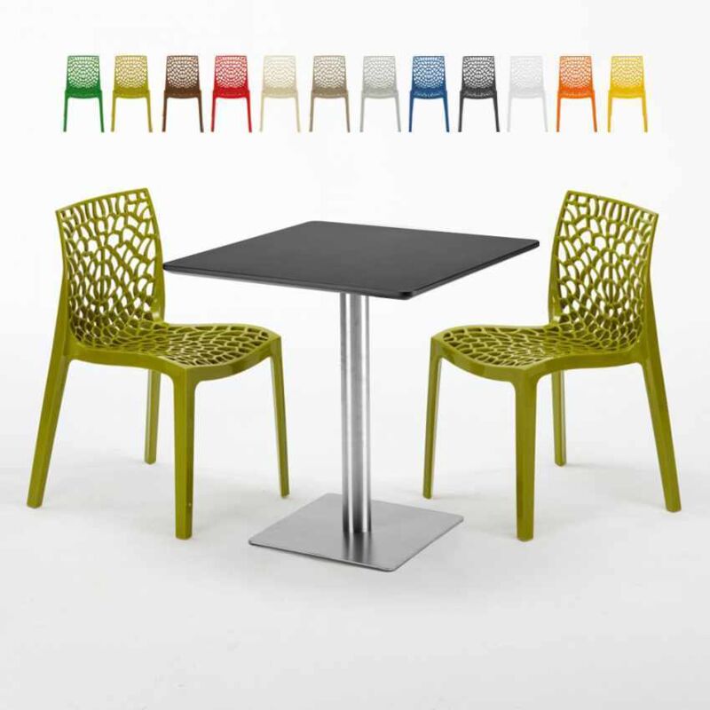 Schwarz Tisch Quadratisch 70x70 cm mit 2 Bunten Stühlen Gruvyer Rum Raisin