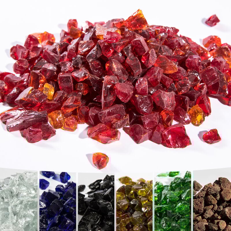 Teamson Home - 4 kg Lavasteine für Gas-Feuerstelle, Feuerglas, sicher für Gas-Feuerstellen im Garten im Freien, Rot