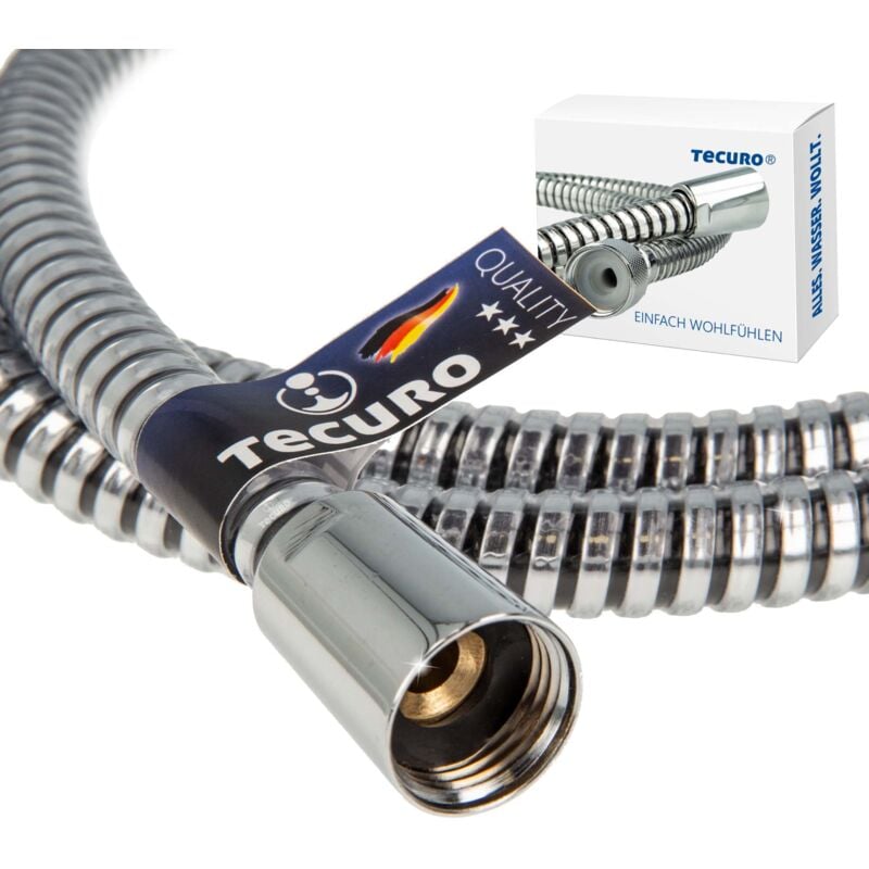 Tecuro - 300 cm Brauseschlauch royal 1/2 Zoll Drehkonusmutter x 1/2 Zoll Rändelmutter, metalleffekt, Trinkwasser-Konform, ktw bwgl, din en 1113