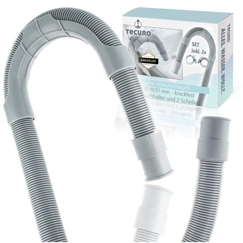 Spiral Ablaufschlauch 1,00 m x ø 19/21 mm, knickfest, mit Schlauchhalter und Schellen - Tecuro