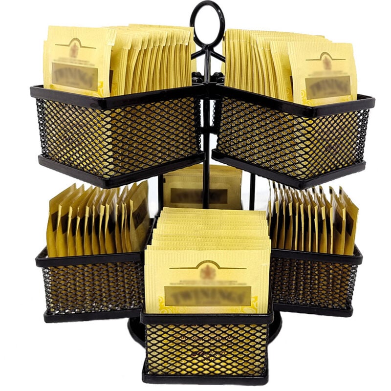 Tee Aufbewahrung mit 8 Fächern Teebox 360˚ Drehbares Teebeutel Aufbewahrungsbox, 2 Etagen Drehteller Organizer Lazy Susan Tee Box Teekiste für