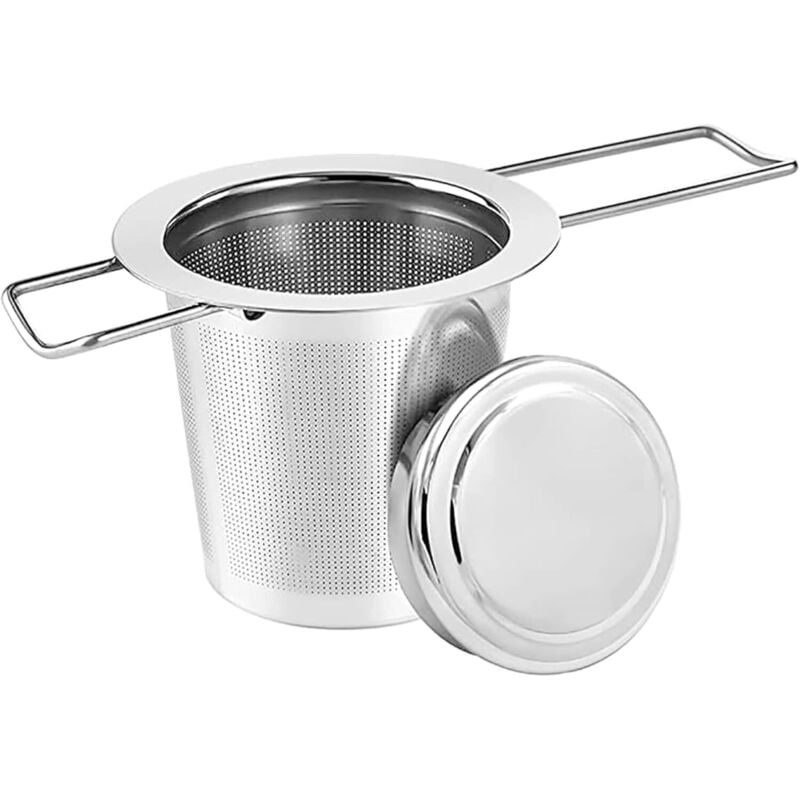 Teefilter, Tee-Ei aus Edelstahl 304, feines Loch, Teesieb mit faltbaren Griffen und Deckel, Teefilter mit feinem Loch, für losen Tee, für Teekanne,