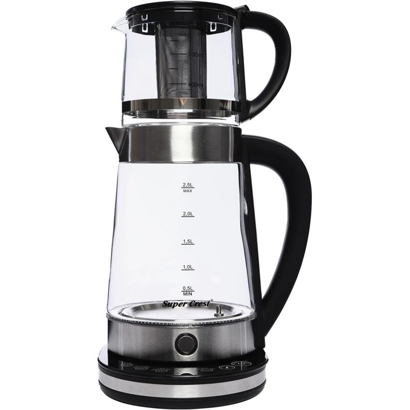 Teekocher, Elektrischer Wasserkocher, Elektrischer Wasserkocher mit Einstellbarer Temperatur, Mit Teebeutelhalter Sieb, 1500 W, Zwei Gestapelte