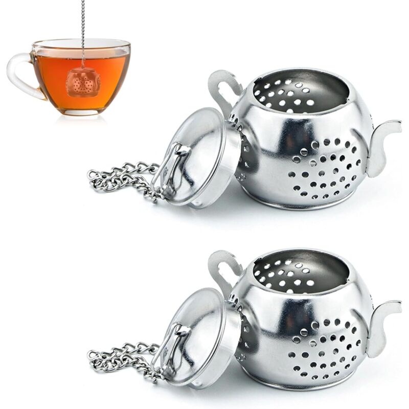 Teekugel, Teefilter, Tee-Ei Tasse, mit Kette und Teematte, Tee-Ei Tee-Ei Gewürzsieb Teekannenform für Teetasse Trinkflasche (2 Stück, Silber)