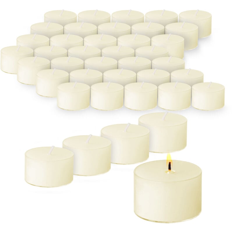 EDG - Teelichter in transparenten Hüllen 8h Brenndauer - 50er Pack - Tischkerzen in Kunststoff Behältern unparfümiert