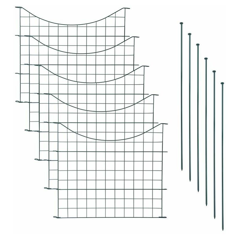 Estexo - Teichzaun Gartenzaun 11-tlg Set Teich Zaun 5 Zaunelemente Gitterzaun Metall Grün Unterbogen