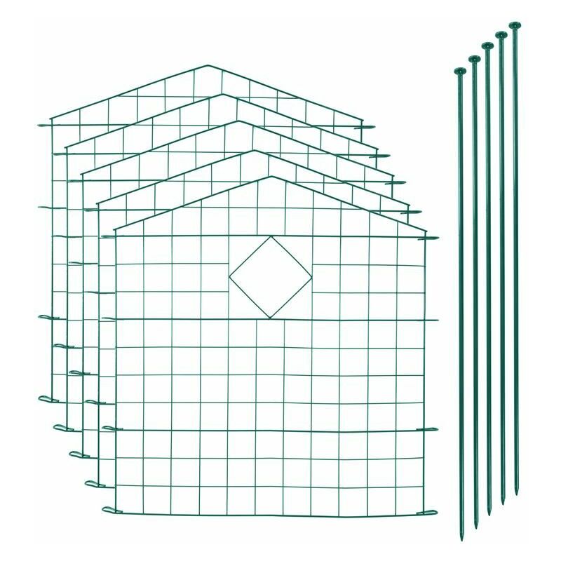 Estexo - Teichzaun Gartenzaun 11-tlg Set Teich Zaun 5 Zaunelemente Gitterzaun Metall Grün Oberbogen spitz mit Raute