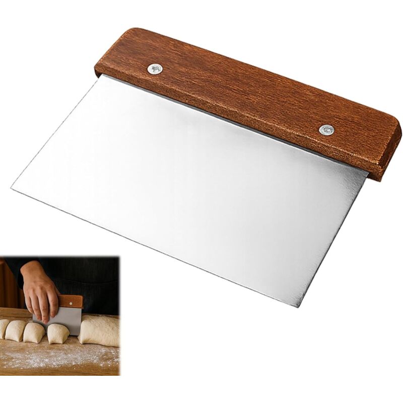 Teigschneider aus Edelstahl mit Holzgriffen, 15 cm, gelb – Multifunktionale, scharfe Klinge für Brot, Pizza, Gebäck, Pfannkuchen und Gemüse – leicht