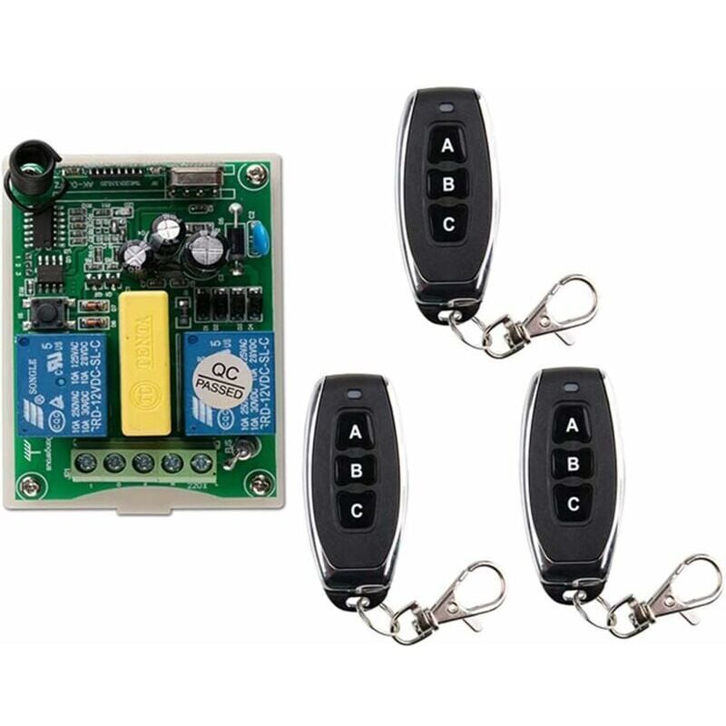Télécommande radio 2 canaux, 1 récepteur + 3 émetteurs pour ensemble radio de porte de garage avec flexible, commande de moteur de treuil électrique,