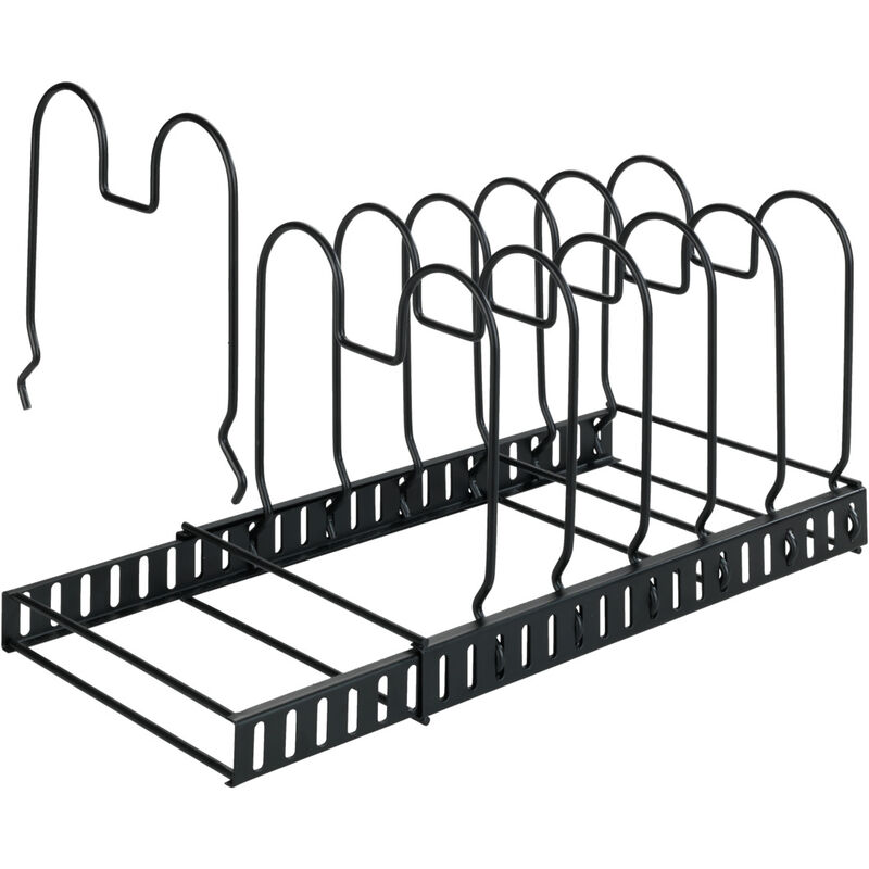 Deckel- und Pfannenhalter, ausziehbarer Geschirrständer für Deckel und Pfannen, Schwarz, pulverbeschichtetes Metall schwarz - schwarz - Wenko