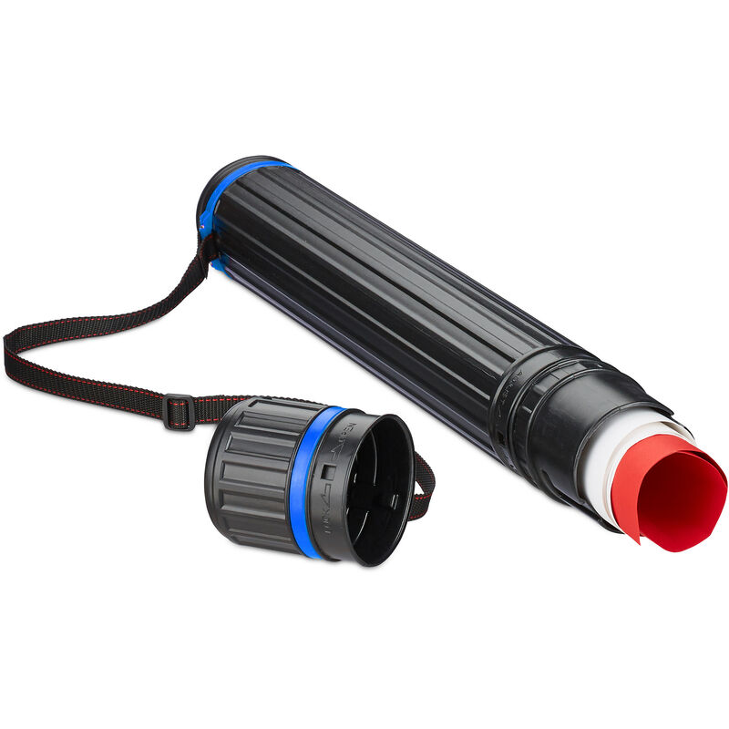 Teleskop Posterrolle, bis Größe A0, verstellbarer Tragegurt, Schraubdeckel, 64 - 100 cm, Kunststoff, schwarz - Relaxdays