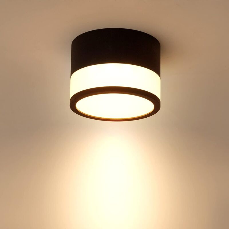 Temgin LED Deckenleuchte Spot 12W 3000K Rund Schwarz Warmweiß Deckenleuchte Wohnzimmer Aluminium Ø10 230V Leuchte Strahler für Flur Schlafzimmer