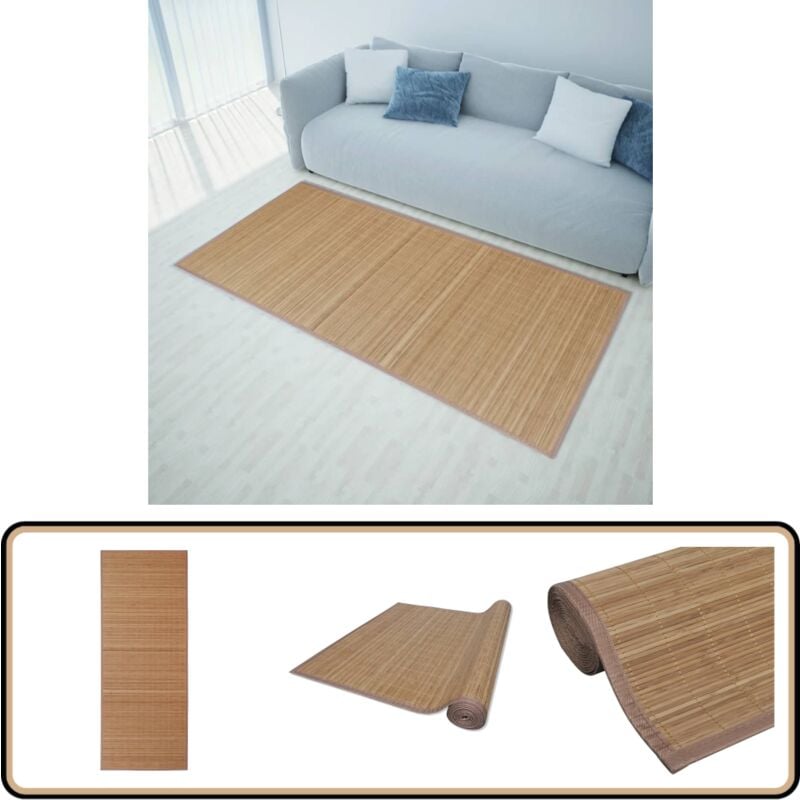 Teppich Bambus 100 x 160 cm Braun - Bambus Teppich - Wohnzimmer Teppich - Naturfaser Teppich - Rutschfeste Matte - Bodenbelag